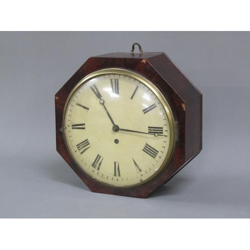 19 - A mid 19c English fusee dial wall clock, the movement having shouldered plates with knopped pillars ... 