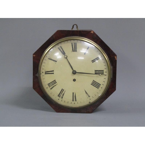 19 - A mid 19c English fusee dial wall clock, the movement having shouldered plates with knopped pillars ... 