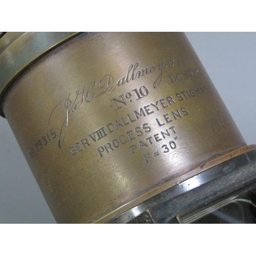 24 - An early 20c Stigmatic Process Lens by J.H Dallmeyer, no.10, and sold by Hunters Ltd, London.  The r... 