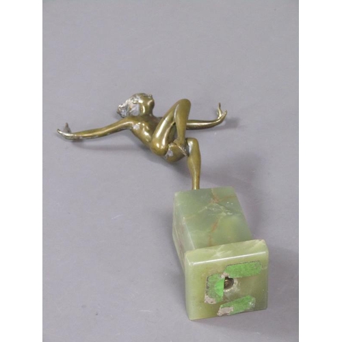 72 - A Joseph Lorenzl Art Deco gilt metal dancing figure of a lady on a onyx plinth, the figure 16cm h, 2... 