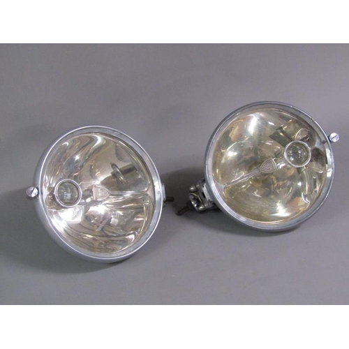 9 - A pair of French 1930's Marchal motor vehicle head lamps with attached metal plaques - AGREE A.B.T.P... 