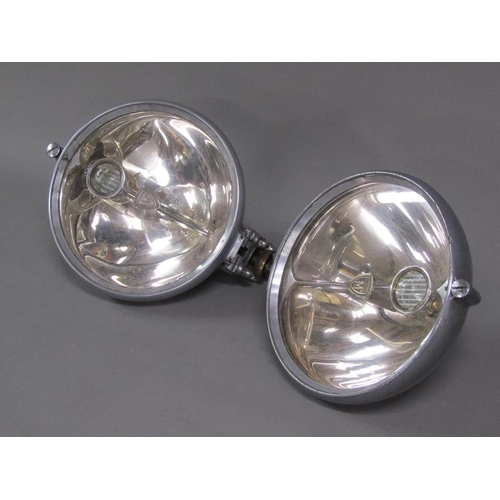 9 - A pair of French 1930's Marchal motor vehicle head lamps with attached metal plaques - AGREE A.B.T.P... 