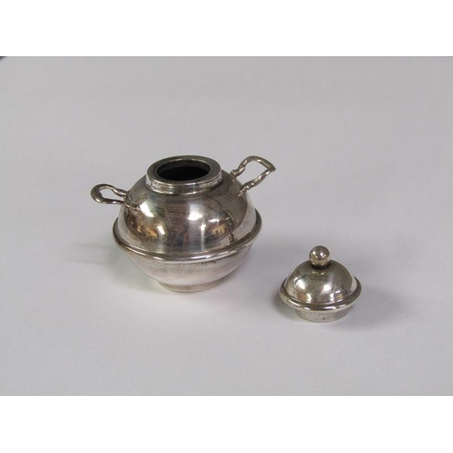 150 - A late Victorian miniature silver two handled pot with a domed cover, Birmingham 1898, 4.5cm h.