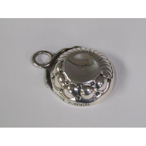 151 - A late 19c/early 20c French silver wine taster with a serpent handle, 9cm w overall.