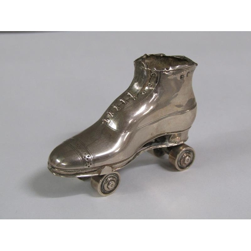 154 - An Edwardian silver roller boot pin cushion (pin cushion missing), Birmingham 1909, 7cm h.