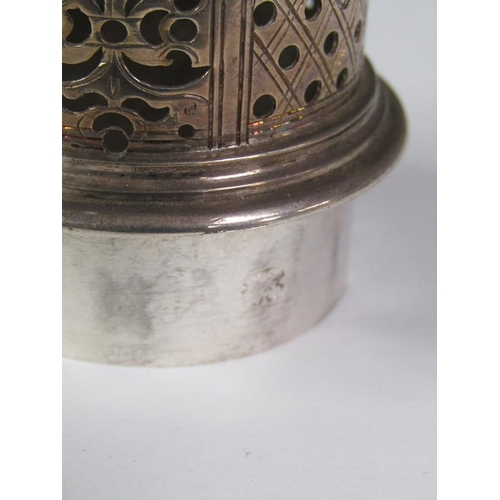 183 - A George II silver sugar caster of baluster form with a pierced dome funnel and urn finial, London 1... 