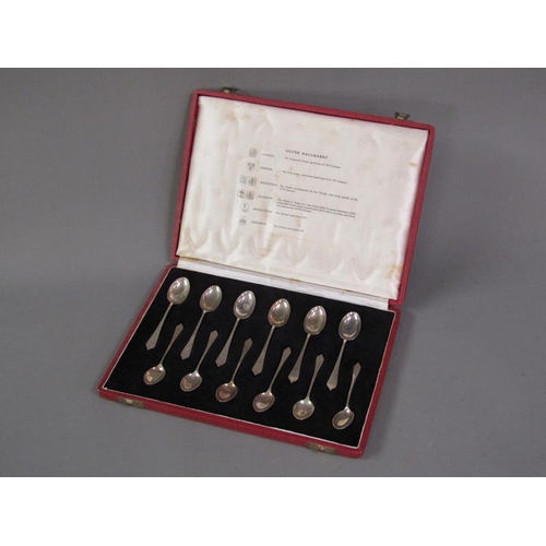 186 - A boxed set of six silver teaspoons and six coffee spoons, representing silver hall marks, Chester 1... 