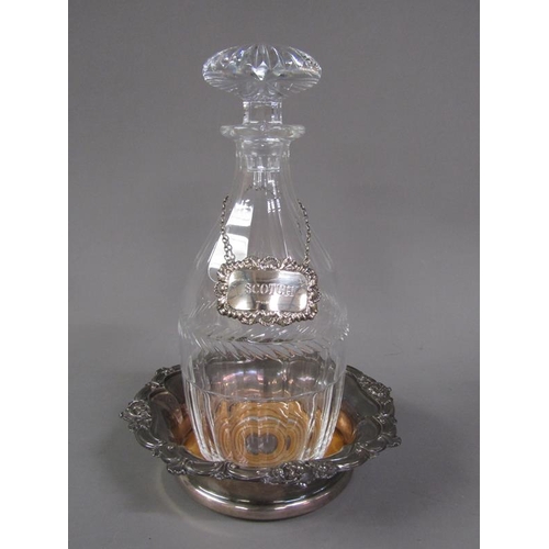 209 - A pair of 19c cut glass decanters with silver labels, together with a pair of Sheffield plated coast... 