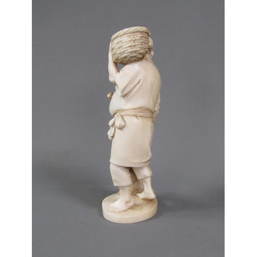 82 - A Japanese Meiji period ivory figure group of a rabbit keeper, base with incised signature, 17cm h.