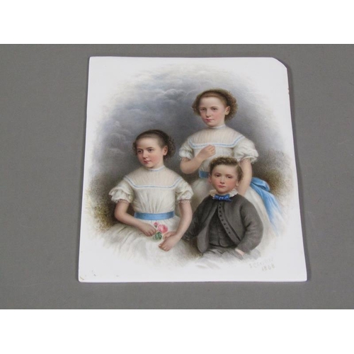 86 - S Chesters 1868 - a family group, two young ladies and a boy in costume of the period, painting of r... 