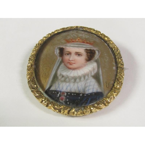 93 - A late 18c/early 19c memoriam oval portrait of a lady, with coronet over a French hood with ruff and... 