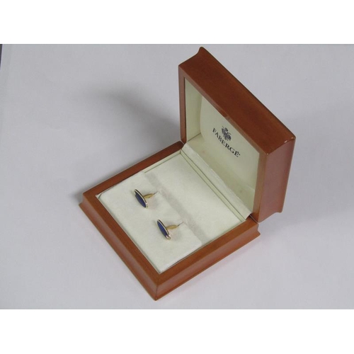 104 - A pair of Faberge 18ct gold enamel and diamond solitaire set cufflinks, 15.3g, in Faberge wooden box... 