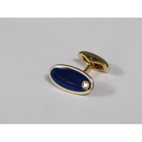 104 - A pair of Faberge 18ct gold enamel and diamond solitaire set cufflinks, 15.3g, in Faberge wooden box... 