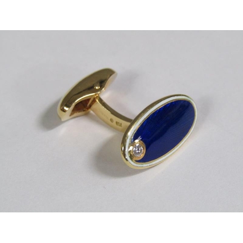 104 - A pair of Faberge 18ct gold enamel and diamond solitaire set cufflinks, 15.3g, in Faberge wooden box... 