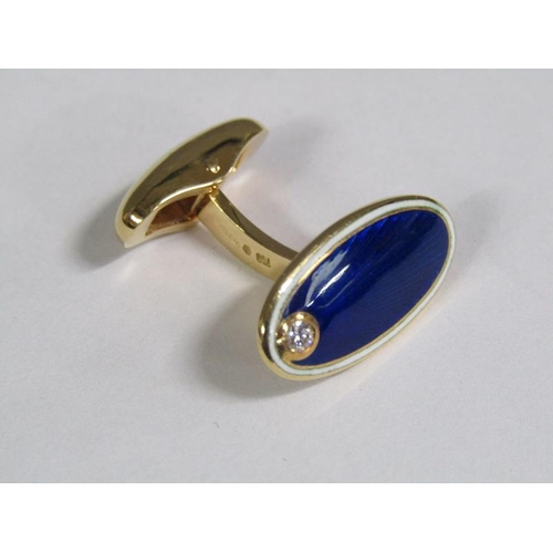 104 - A pair of Faberge 18ct gold enamel and diamond solitaire set cufflinks, 15.3g, in Faberge wooden box... 