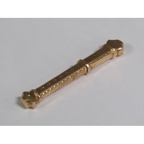 106 - A 19c gold needle case, 5.5cm l, 3.3g.