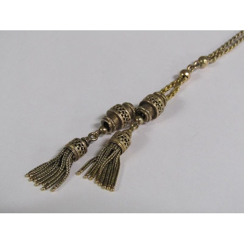 109 - An Edwardian period 9ct gold rope twist necklace with two tassel pendants, 21.5g.