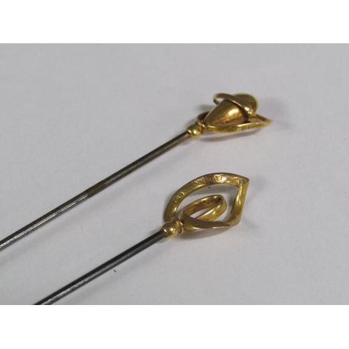 114 - Two Edwardian Charles Horner hat pins with gold terminals.