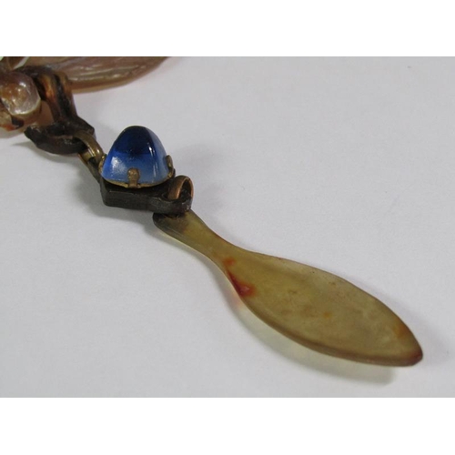 115 - A French Art Nouveau carved horn dragonfly necklace, signed GIP for Georges Pierre, 68cm l.