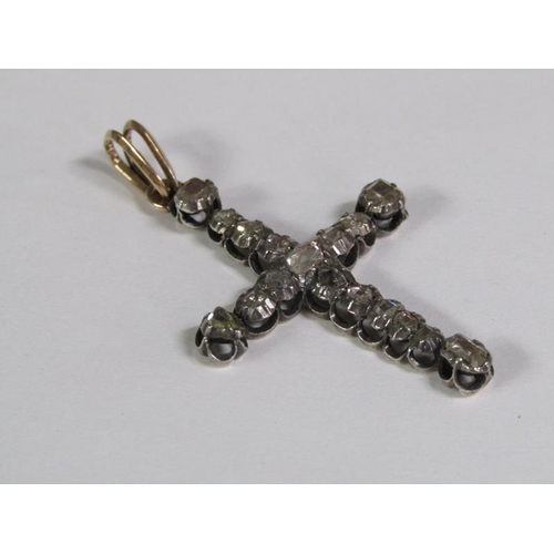 121 - A Georgian gold cross set with old cut diamonds, 4cm h, 3cm w.