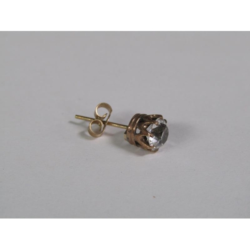 123 - A pair of gold ear studs, each coronet set with a cut diamond, each approx. 0.5ct.