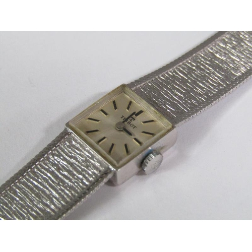 102 - A Tissot 9ct white gold ladies wristwatch, c.1975, movement no.1989755, 21.5g overall.