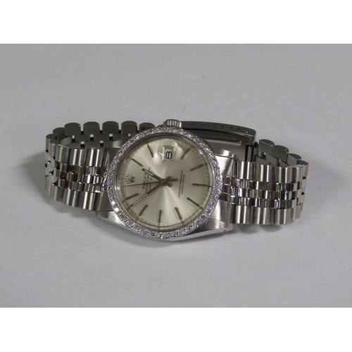 103 - A Gent's Rolex Oyster Perpetual Datejust wristwatch with diamond bezel on a stainless steel strap, s... 