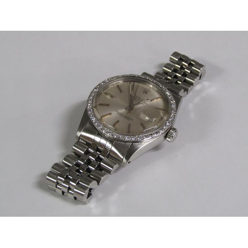 103 - A Gent's Rolex Oyster Perpetual Datejust wristwatch with diamond bezel on a stainless steel strap, s... 