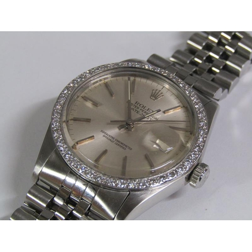 103 - A Gent's Rolex Oyster Perpetual Datejust wristwatch with diamond bezel on a stainless steel strap, s... 