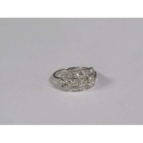 136 - A platinum Art Deco style diamond ring, 1.25ct total, size n.