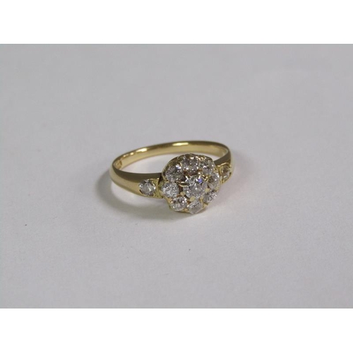 143 - An 18ct Art Deco diamond cluster ring, size O.