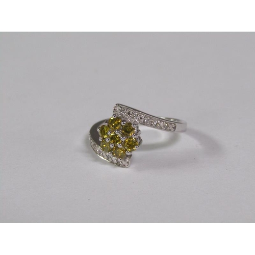 144 - An 18ct fancy yellow and white diamond set ring, size M 1/2.