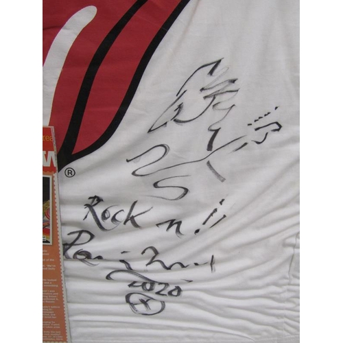 1 - A Rolling Stones t-shirt presented by Ronnie Wood and autographed by him, with additional sketches a... 