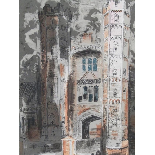 242 - John Piper - Oxburgh Hall, Norfolk, coloured print, signed in pencil, framed and glazed, 59cm x 46cm... 