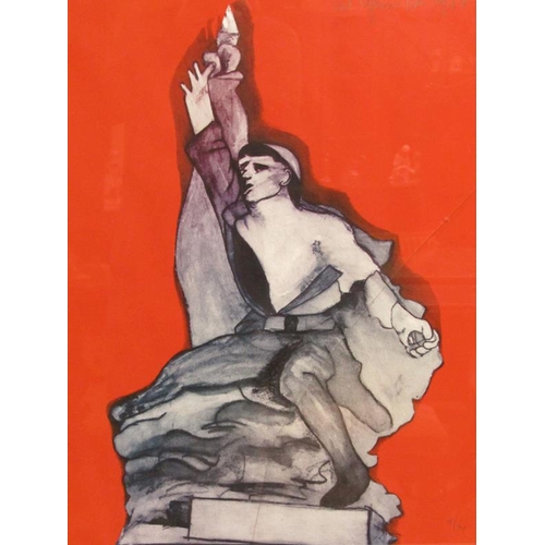 244 - A Gerritsen - Monument II, coloured print, signed and dated, 1986, framed, 78cm x 58cm.