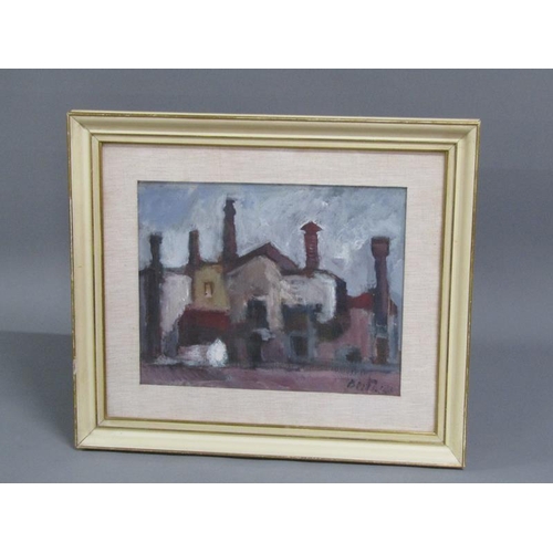 299 - Signed indistinctly early 20c - Tall chimneys, signed oil on canvas, framed, 29cm x 37cm.