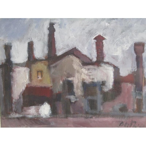 299 - Signed indistinctly early 20c - Tall chimneys, signed oil on canvas, framed, 29cm x 37cm.