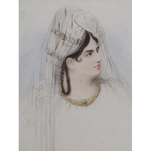 269 - Unsigned 19c - Portrait of a Spanish lady, watercolour, framed and glazed, 20cm x 15cm.