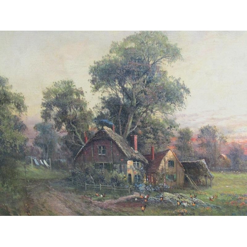 282 - Rex Calcott 1919 - a pair, A farmstead at dawn & at sunset, signed and dated, oil on canvas, framed,... 