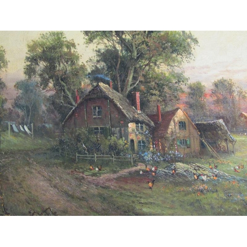 282 - Rex Calcott 1919 - a pair, A farmstead at dawn & at sunset, signed and dated, oil on canvas, framed,... 