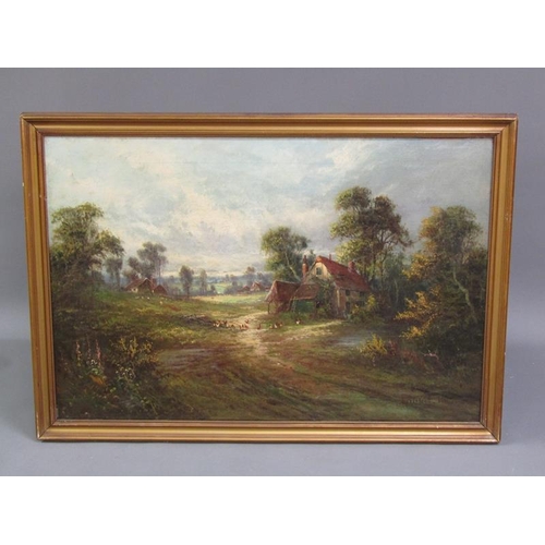 282 - Rex Calcott 1919 - a pair, A farmstead at dawn & at sunset, signed and dated, oil on canvas, framed,... 