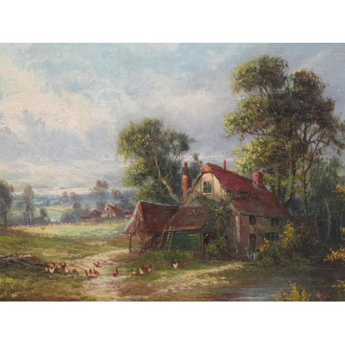 282 - Rex Calcott 1919 - a pair, A farmstead at dawn & at sunset, signed and dated, oil on canvas, framed,... 