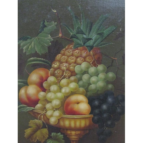 286 - E Steele - A still life, comport of fruit, signed, oil on canvas, framed, 60cm x 30cm.