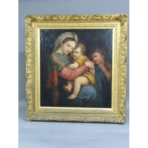 296 - J.F Fischbach 1774 - Madonna della seggiola, after Raphael, signed and dated, oil on canvas, framed,... 