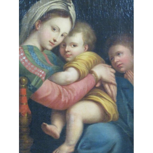 296 - J.F Fischbach 1774 - Madonna della seggiola, after Raphael, signed and dated, oil on canvas, framed,... 