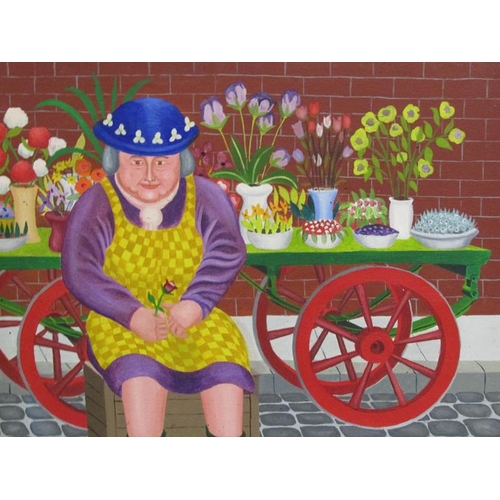 304 - John Allin 1934/1991 - The Flower Seller, oil on canvas, signed Allin and inscribed 'Road', dated 72... 