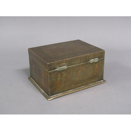 35 - A 19c Indian Benares ware brass box with hinged cover, 16cm w, 9cm h.