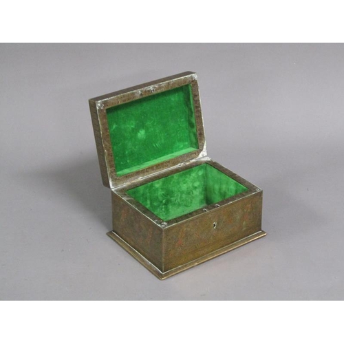 35 - A 19c Indian Benares ware brass box with hinged cover, 16cm w, 9cm h.