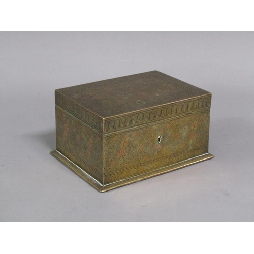 35 - A 19c Indian Benares ware brass box with hinged cover, 16cm w, 9cm h.