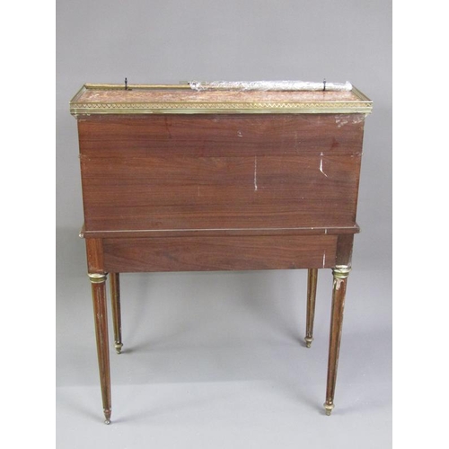 311 - A 19c French walnut and mahogany cylinder top desk, fitted compartments with pull out writing slope,... 